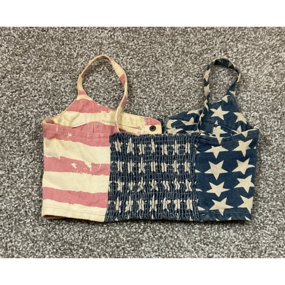 36point5 Distressed Denim‎ American Flag Snap Front Bustier Corset Halter Top Sm - Picture 3 of 8